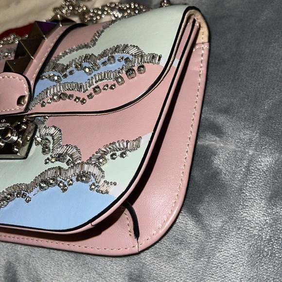 RARE Valentino rock studd with rhinestones n baguettes gorgeous handbag dust bag - Picture 5 of 13